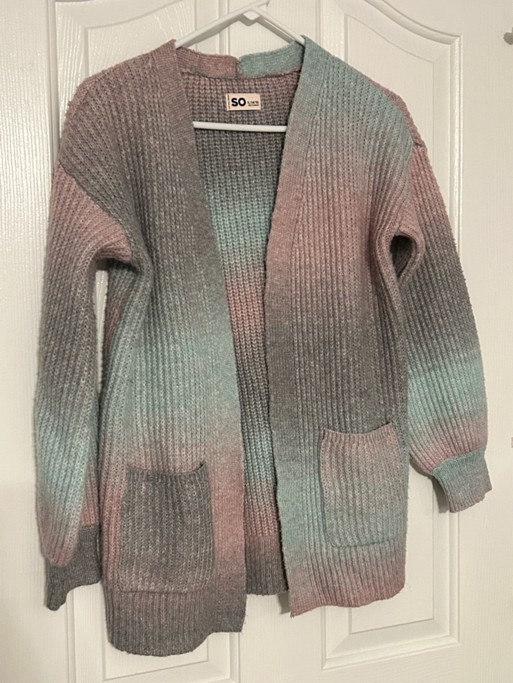 SO Pastel Ombre Open-Front Cardigan - Pink & Teal XL 14/16 EUC